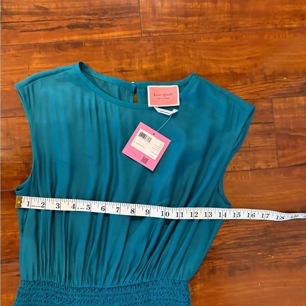 KATE SPADE Silk-blend Twill Smocked-waist Dress In Dark dress size small NWT